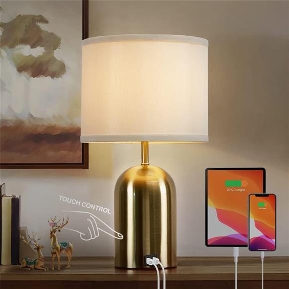 Bedside Lamp with USB Port, Touch Control Table Lamp for Bedroom 3 Way Dimmable - Picture 1 of 6